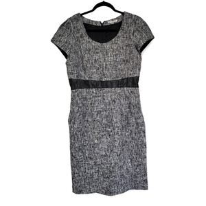 DE Collection Tweed Faux Leather Trim Knee Length Sheath Dress Women Sz 12